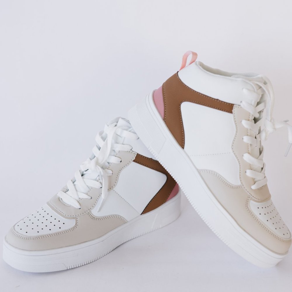 Brand New| Berness | Color Block High Top Sneakers | Pink White Brown| Size 7
